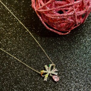 Delicate Pink Bow Teardrop Necklace