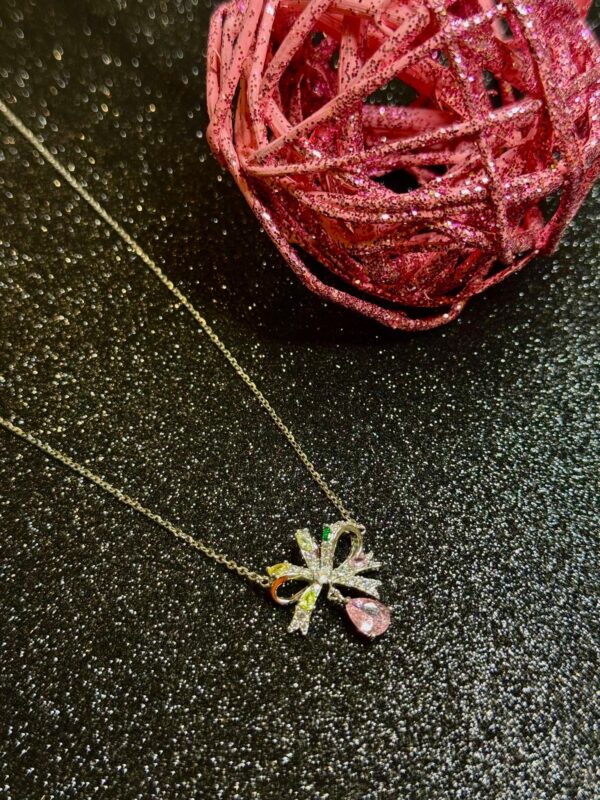 Delicate Pink Bow Teardrop Necklace